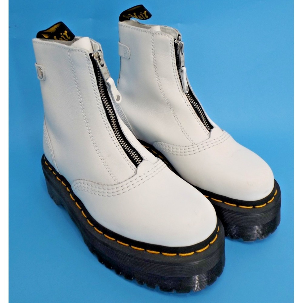 Dr Martens Jetta Platform Zippered White Leather Boots - Ladies‎ Size 5 - US